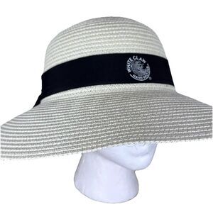 New WHITE CLAW Seltzer Panama Womens  Sun Hat Black Ribbon Resort Beach Demure